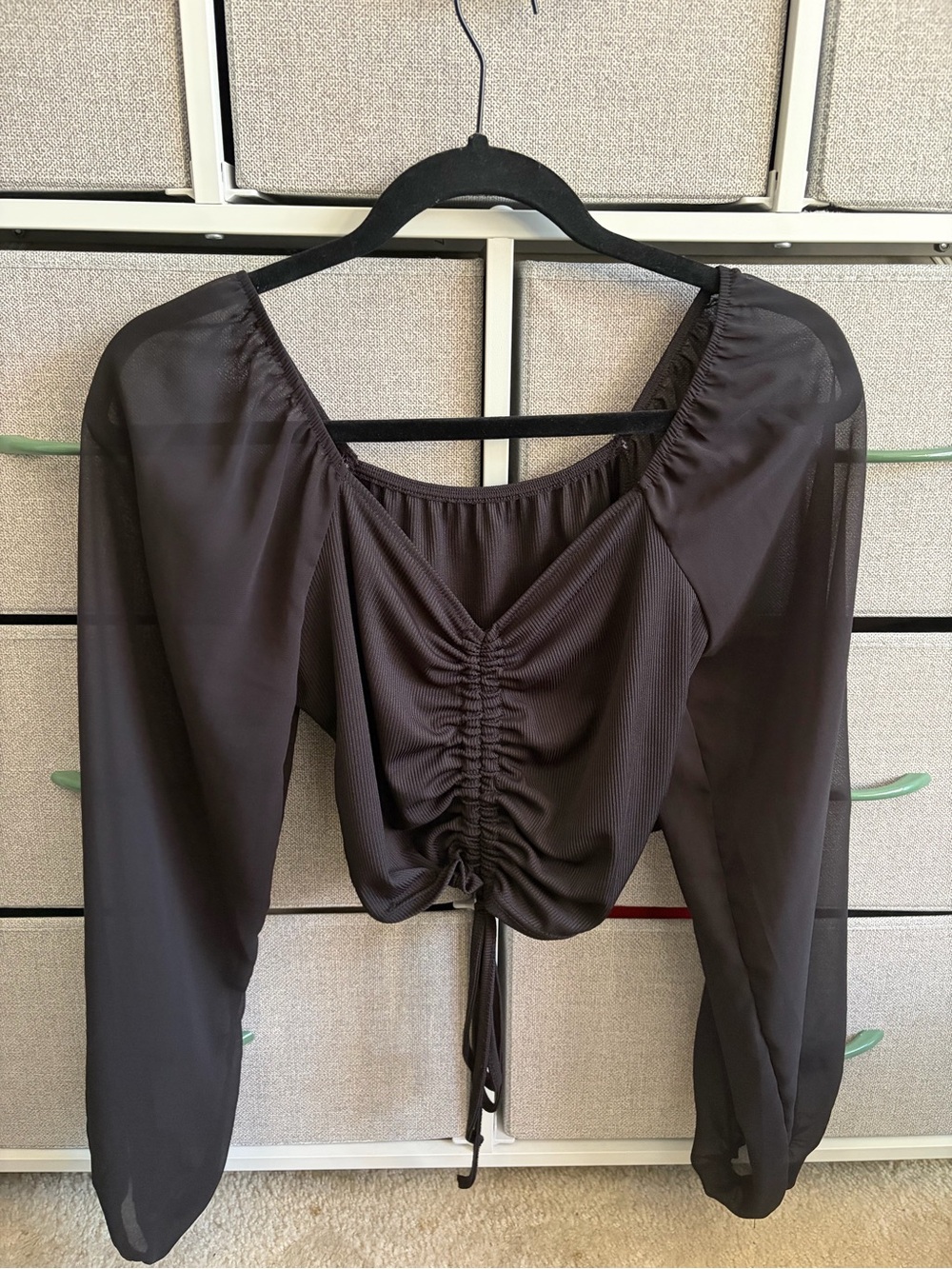 Black Sheer-Sleeved Top